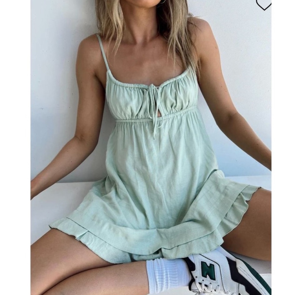 Princess Polly Empress Of Love Linen Mini Dress in Sage Green